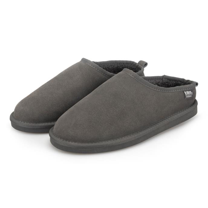 Isotoner® Mens Borg Lined Suede Mule Slipper Grey Extra Image 1